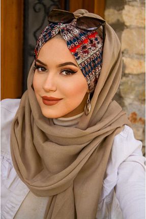 شال قهوه ای زنانه پنبه ای Aişe Tesettür - کد 827151795