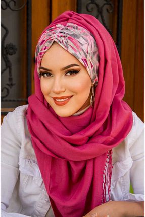 شال صورتی زنانه پلی استر Aişe Tesettür - کد 827109877