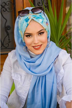 شال آبی زنانه پنبه پلی استر Aişe Tesettür - کد 827152775