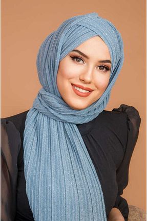 شال آبی زنانه پنبه پلی استر Aişe Tesettür - کد 815607853