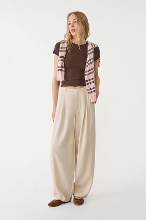 تیشرت قهوه ای زنانه اسلیم فیت Stradivarius - کد 904660927