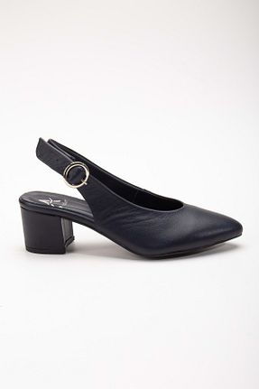 کفش پاشنه بلند کلاسیک سرمه ای زنانه چرم خالص ANALİN SHOES - کد 832123558