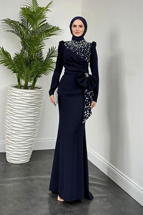لباس مجلسی حجاب سرمه ای زنانه آستین استاندارد MERVEN AKYÜZ - کد 904661281
