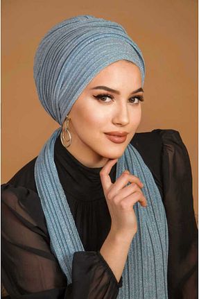 شال آبی زنانه پنبه پلی استر Aişe Tesettür - کد 815621798