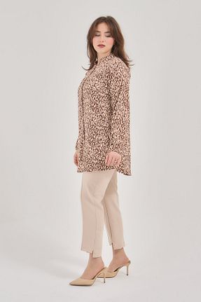 بلوز سایز بزرگ قهوه ای زنانه رگولار Fresh&Moda - کد 906060522