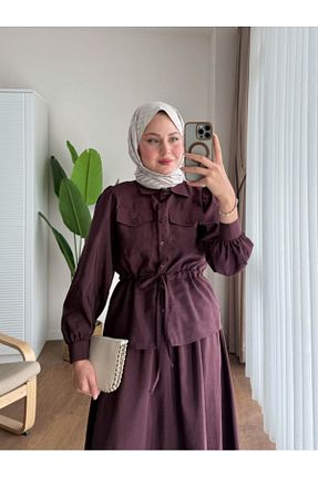 ست بالاتنه و پائین تنه زرشکی زنانه مخلوط پلی استر nizzell - کد 904691186
