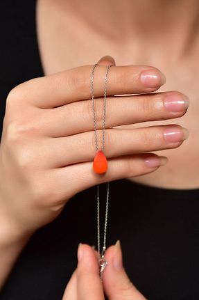 گردنبند نقره نارنجی زنانه 925 عیار Papatya Silver - کد 271959188