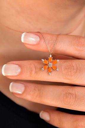 گردنبند نقره نارنجی زنانه 925 عیار Papatya Silver - کد 118420896