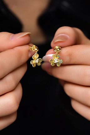 گوشواره نقره طلائی زنانه 925 عیار Papatya Silver - کد 283990945