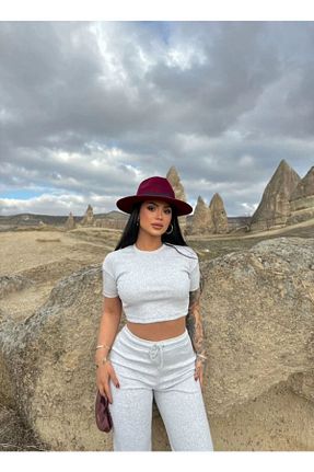 ست بالاتنه و پائین تنه طوسی زنانه بافتنی JANES - کد 905752636