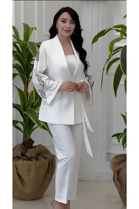 ست بالاتنه و پائین تنه سفید زنانه بافتنی NHMODA - کد 904921867