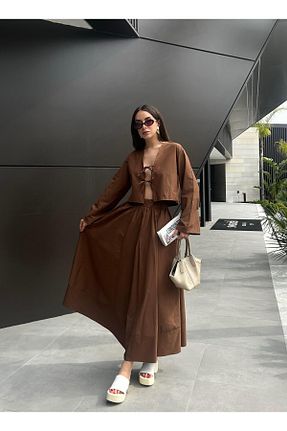 بلوز قهوه ای زنانه ساده minaaise - کد 904921317