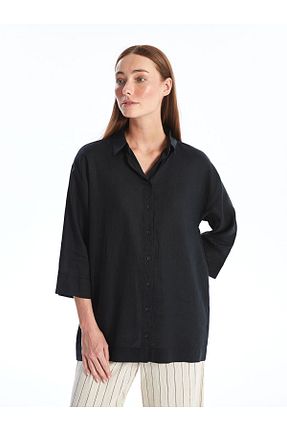 پیراهن مشکی زنانه یقه پیراهنی LC Waikiki - کد 904829546