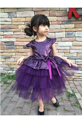 لباس مجلسی و فارغ التحصیلی بنفش بچه گانه پولک دوزی Şenkız - کد 861266940
