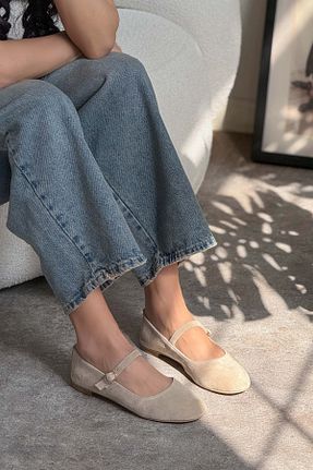 بابت بژ زنانه چرم خالص NİŞANTAŞI SHOES - کد 904709029