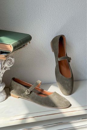 بابت خاکی زنانه چرم خالص NİŞANTAŞI SHOES - کد 904708830
