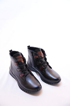 بوت / نیم بوت مشکی زنانه چرم خالص Derimoda - کد 904889011