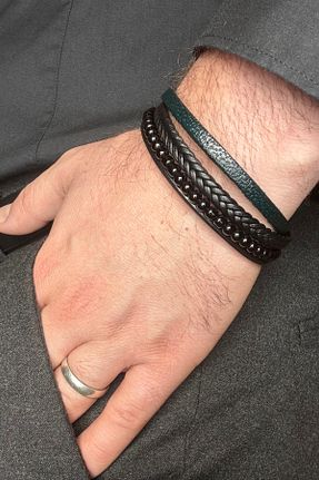 دستبند جواهر مشکی مردانه چرم Leo