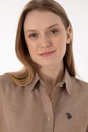 پیراهن قهوه ای زنانه یقه پیراهنی U.S. Polo Assn. - کد 864341438