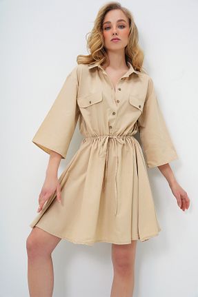 لباس بژ زنانه بافتنی Trend Alaçatı Stili - کد 96083333