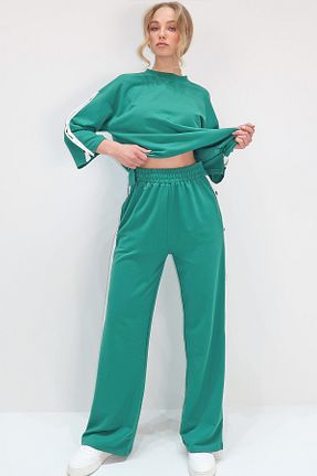 ست گرمکن سبز زنانه پاچه گشاد Trend Alaçatı Stili - کد 891517734