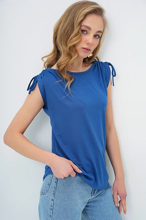 تیشرت سرمه ای زنانه Relaxed Trend Alaçatı Stili - کد 903472160