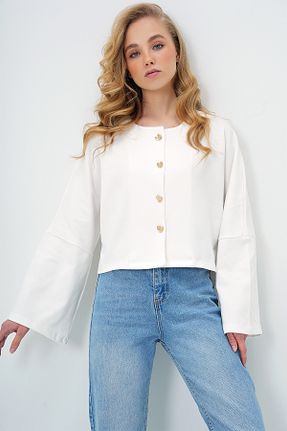 رویه سفید زنانه پنبه - الاستین Trend Alaçatı Stili - کد 903472132