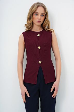 بلوز زرشکی زنانه ساده Trend Alaçatı Stili - کد 903022330
