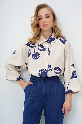 پیراهن سرمه ای زنانه یقه پیراهنی Trend Alaçatı Stili - کد 903472098