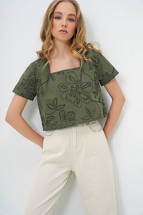 بلوز خاکی زنانه ساده Trend Alaçatı Stili - کد 903472071