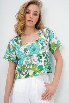 بلوز سبز زنانه طرح دار Trend Alaçatı Stili - کد 903472101