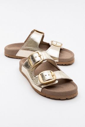 دمپائی طلائی زنانه چرم خالص luvishoes - کد 840965070