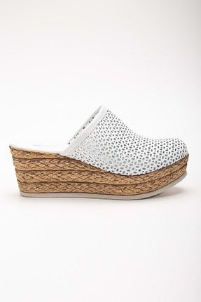 دمپائی سفید زنانه چرم خالص ANALİN SHOES - کد 833017622