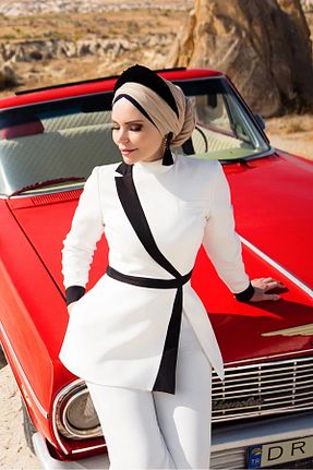 کت و شلوار سفید زنانه یقه کتی Muslima Wear - کد 901998757
