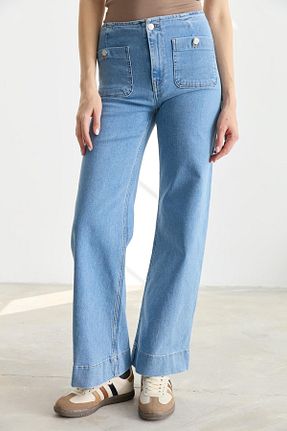شلوار جین آبی زنانه پاچه گشاد Qutu Butik - کد 903009162