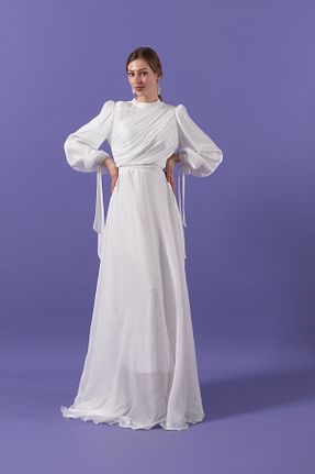 لباس مجلسی حجاب سفید زنانه یقه ایستاده Stilife - کد 904166562