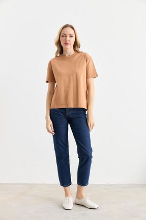تیشرت قهوه ای زنانه یقه دوچرخه Qutu Butik - کد 903021626