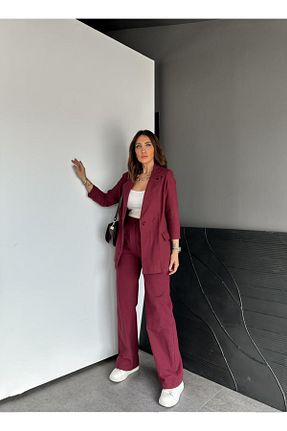 ست بالاتنه و پائین تنه زرشکی زنانه بافتنی Zerrincan Giyim - کد 903050433