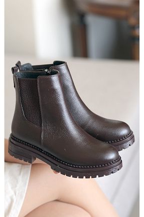 بوت / نیم بوت قهوه ای زنانه چرم خالص EREN SHOES BAG - کد 900144363