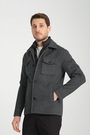 پالتو پشمی مشکی مردانه اسلیم فیت Frappoli - کد 893779108