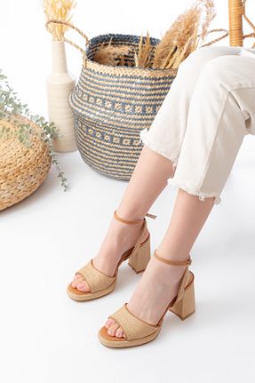 کفش پاشنه بلند کلاسیک بژ زنانه حصیر Egepass - کد 903264965