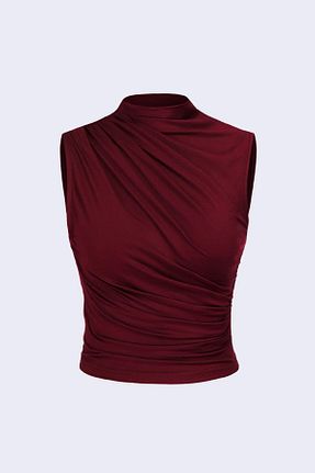 بلوز زرشکی زنانه بدون آستین World Fashion Trends - کد 903307760
