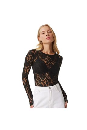 بلوز مشکی زنانه گلدار Lonca Tekstil - کد 903317472