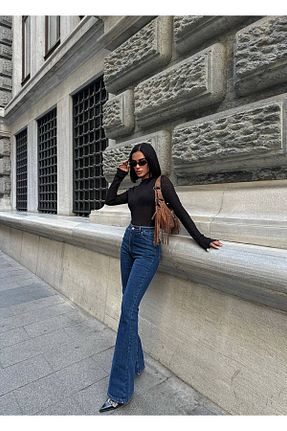شلوار جین آبی زنانه پاچه اسپانیولی Aida Fashion - کد 903330450