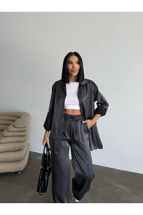ست بالاتنه و پائین تنه طوسی زنانه بافتنی POİSE - کد 903366846