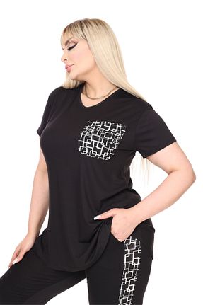 ست گرمکن سایز بزرگ مشکی زنانه مخلوط ویسکون MELSAY - کد 807613141