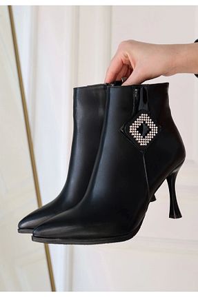 بوت / نیم بوت مشکی زنانه پاشنه تخت ufukmoda - کد 904471897