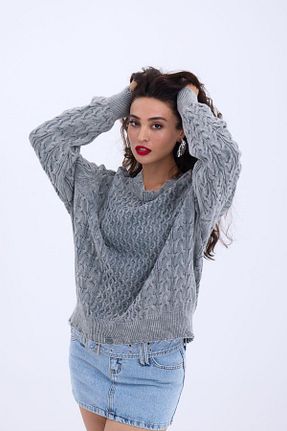 پلیور طوسی زنانه Saç Örgü TUA MODA - کد 935623838
