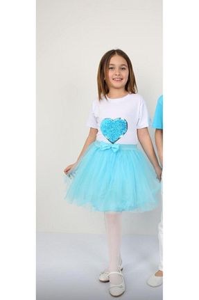 ست بالاتنه و پائین تنه فیروزه ای بچه گانه بافتنی ümitteks iş ve okul kıyafetleri - کد 904078876