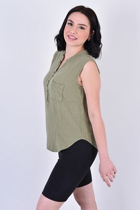 بلوز خاکی زنانه یقه قاضی OTEXSA - کد 903421117